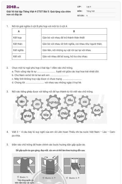 Giải Vở bài tập Tiếng Việt 4 CTST Bài 5: Quà tặng của chim non có đáp án
