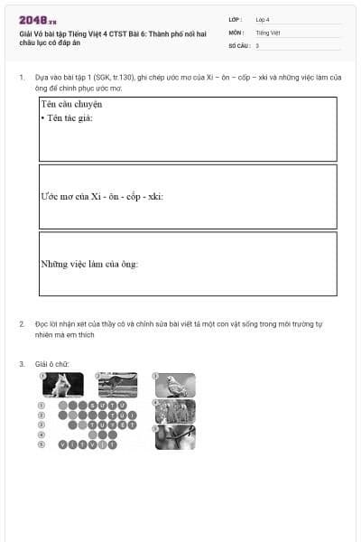 Giải Vở bài tập Tiếng Việt 4 CTST Bài 6: Thành phố nối hai châu lục có đáp án