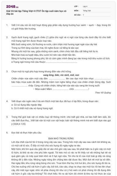 Giải Vở bài tập Tiếng Việt 4 CTST Ôn tập cuối năm học có đáp án