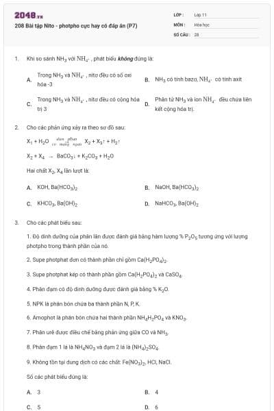 208 Bài tập Nito - photpho cực hay có đáp án (P7)
