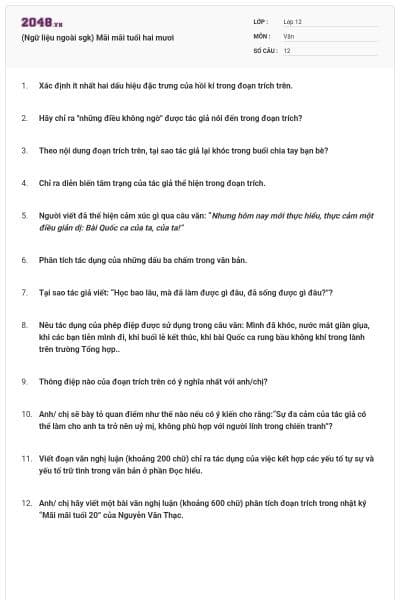 (Ngữ liệu ngoài sgk) Mãi mãi tuổi hai mươi