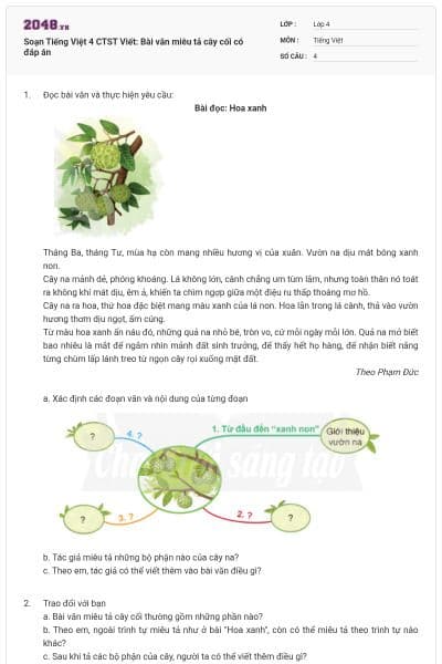 Soạn Tiếng Việt 4 CTST Viết: Bài văn miêu tả cây cối có đáp án