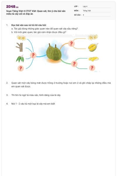 Soạn Tiếng Việt 4 CTST Viết :Quan sát, tìm ý cho bài văn miêu tả cây cối có đáp án