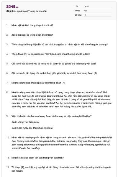 (Ngữ liệu ngoài sgk) Tương tư hoa đào