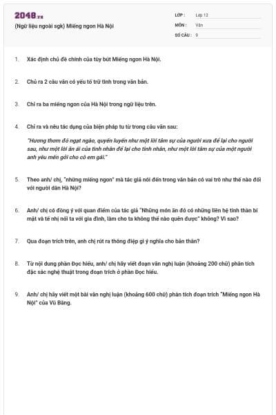 (Ngữ liệu ngoài sgk) Miếng ngon Hà Nội