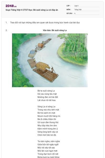 Soạn Tiếng Việt 4 CTST Đọc: Bè xuôi sông La có đáp án