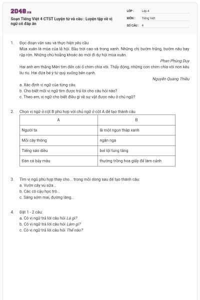 Soạn Tiếng Việt 4 CTST Luyện từ và câu : Luyện tập về vị ngữ có đáp án