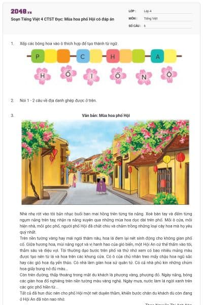 Soạn Tiếng Việt 4 CTST Đọc: Mùa hoa phố Hội có đáp án