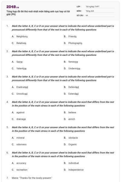 Tổng hợp đề thi thử mới nhất môn tiếng anh cực hay có lời giải (P6)