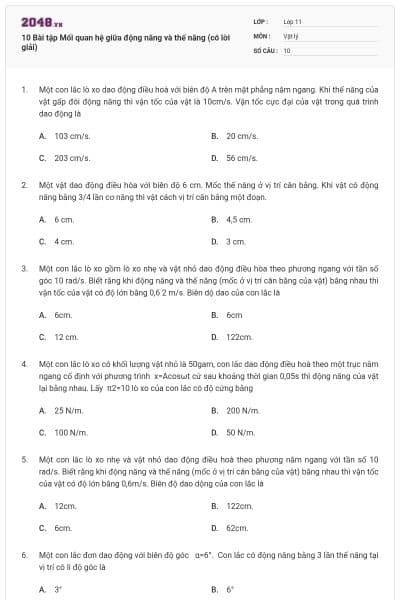 10 Bài tập Mối quan hệ giữa động năng và thế năng (có lời giải)
