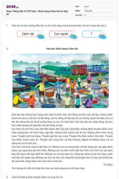 Soạn Tiếng Việt 4 CTST Đọc : Buổi sáng ở Hòn Gai có đáp án