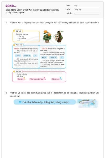 Soạn Tiếng Việt 4 CTST Viết :Luyện tập viết bài văn miêu tả cây cối có đáp án