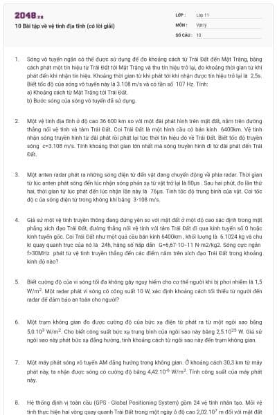 10 Bài tập về vệ tinh địa tĩnh (có lời giải)