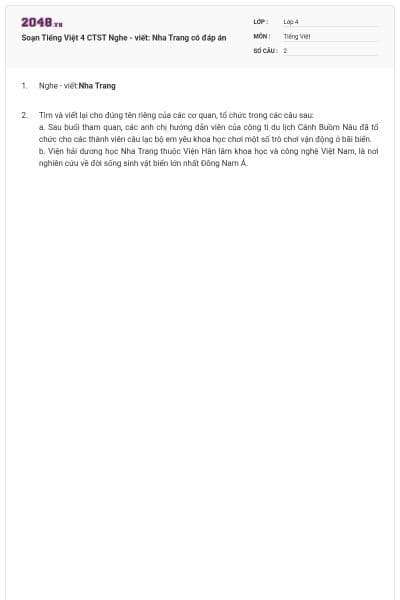 Soạn Tiếng Việt 4 CTST Nghe - viết: Nha Trang có đáp án