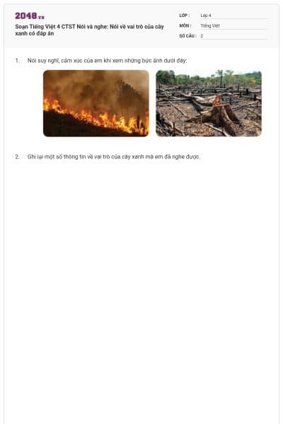 Soạn Tiếng Việt 4 CTST Nói và nghe: Nói về vai trò của cây xanh có đáp án