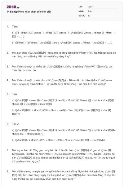 14 bài tập Phép nhân phân số có lời giải