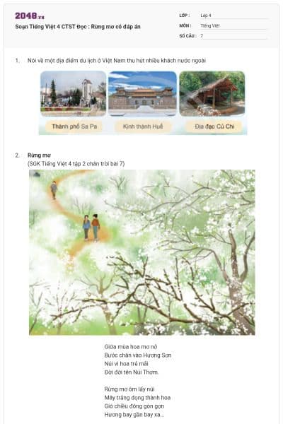 Soạn Tiếng Việt 4 CTST Đọc : Rừng mơ có đáp án