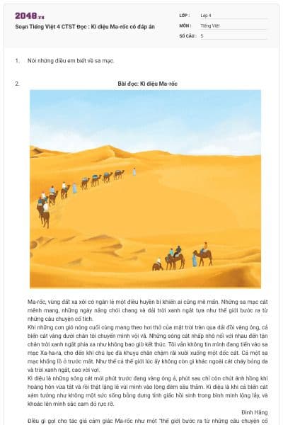 Soạn Tiếng Việt 4 CTST Đọc : Kì diệu Ma-rốc có đáp án