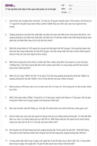 17 bài tập Bài toán hiệu tỉ liên quan đến phân số có lời giải