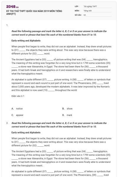 KỲ THI THỬ THPT QUỐC GIA NĂM 2019 MÔN TIẾNG ANH(P7)