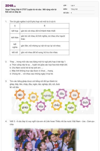 Soạn Tiếng Việt 4 CTST Luyện từ và câu : Mở rộng vốn từ Kết nối có đáp án
