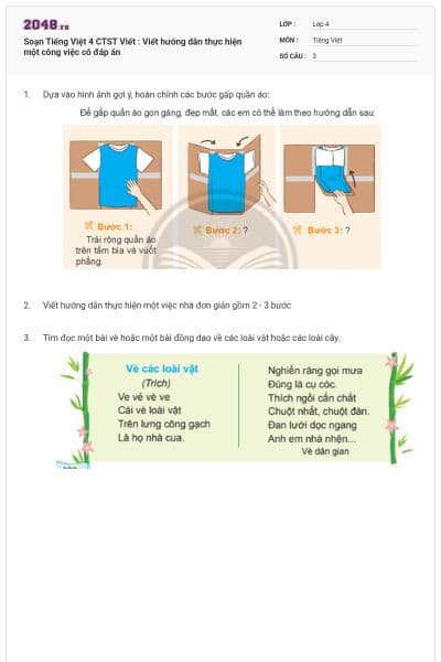 Soạn Tiếng Việt 4 CTST Viết : Viết hướng dẫn thực hiện một công việc có đáp án