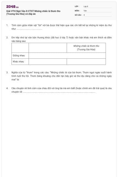 Giải VTH Ngữ Văn 8 CTST Những chiếc lá thơm tho (Trương Gia Hòa) có đáp án