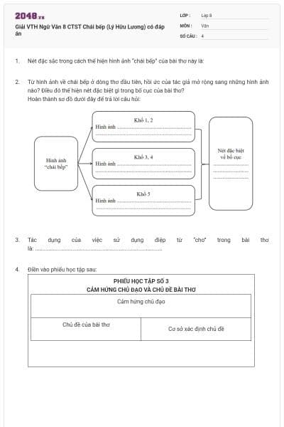 Giải VTH Ngữ Văn 8 CTST Chái bếp (Lý Hữu Lương) có đáp án