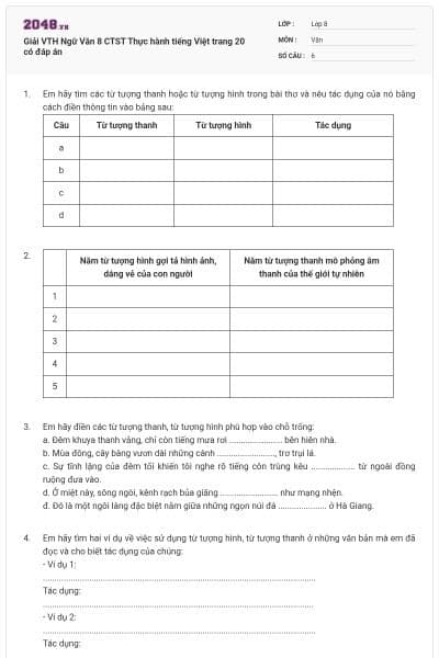 Giải VTH Ngữ Văn 8 CTST Thực hành tiếng Việt trang 20 có đáp án