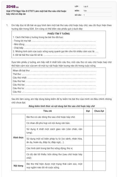 Giải VTH Ngữ Văn 8 CTST Làm một bài thơ sáu chữ hoặc bảy chữ có đáp án