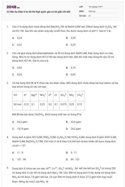 23 Bài Sự điện li từ đề thi thpt quốc gia có lời giải chi tiết