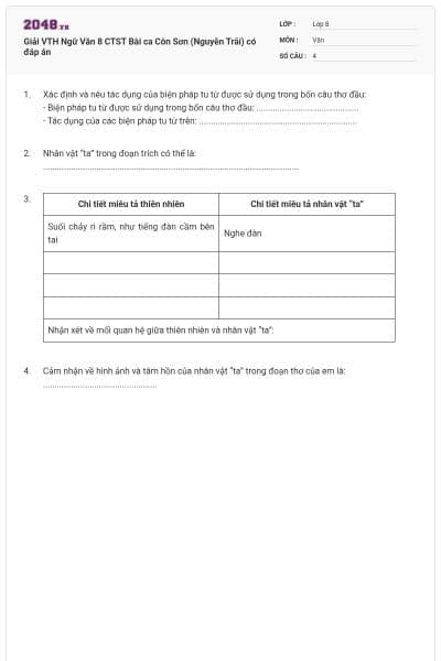 Giải VTH Ngữ Văn 8 CTST Bài ca Côn Sơn (Nguyễn Trãi) có đáp án