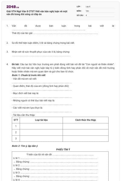 Giải VTH Ngữ Văn 8 CTST Viết văn bản nghị luận về một vấn đề trong đời sống có đáp án
