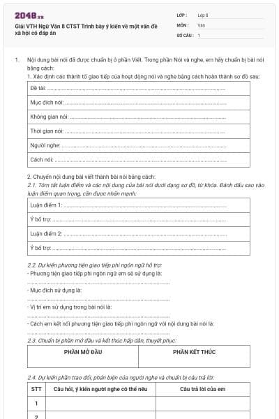 Giải VTH Ngữ Văn 8 CTST Trình bày ý kiến về một vấn đề xã hội có đáp án