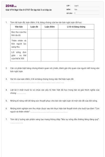 Giải VTH Ngữ Văn 8 CTST Ôn tập bài 3 có đáp án