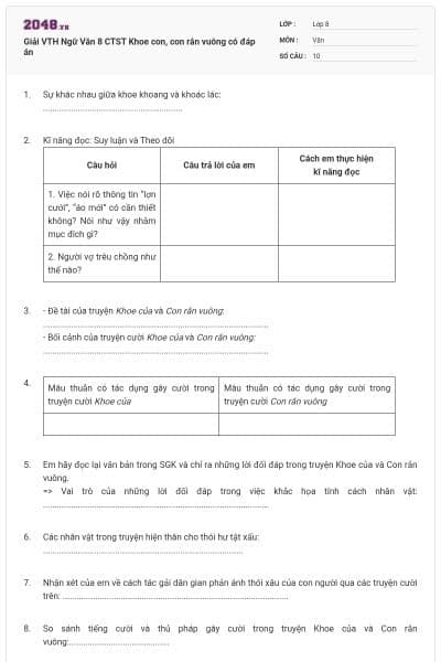 Giải VTH Ngữ Văn 8 CTST Khoe con, con rắn vuông có đáp án