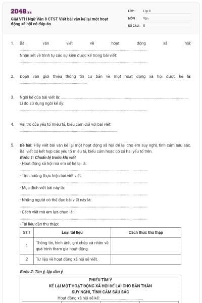 Giải VTH Ngữ Văn 8 CTST Viết bài văn kể lại một hoạt động xã hội có đáp án