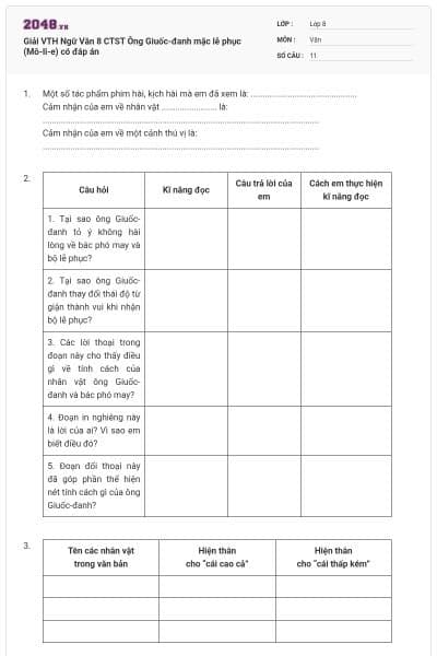 Giải VTH Ngữ Văn 8 CTST Ông Giuốc-đanh mặc lễ phục (Mô-li-e) có đáp án