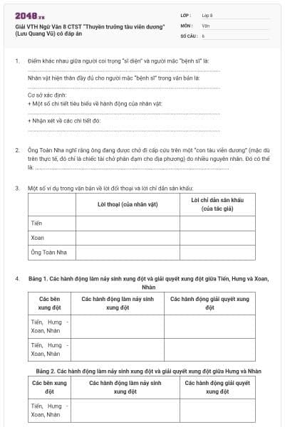 Giải VTH Ngữ Văn 8 CTST “Thuyền trưởng tàu viễn dương” (Lưu Quang Vũ) có đáp án