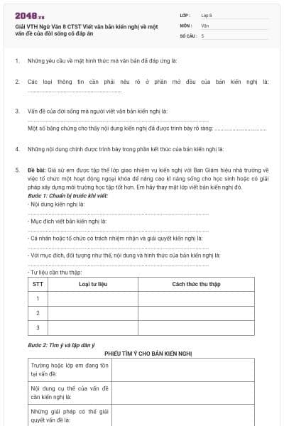 Giải VTH Ngữ Văn 8 CTST Viết văn bản kiến nghị về một vấn đề của đời sống có đáp án