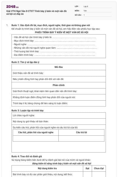 Giải VTH Ngữ Văn 8 CTST Trình bày ý kiến về một vấn đề xã hội có đáp án