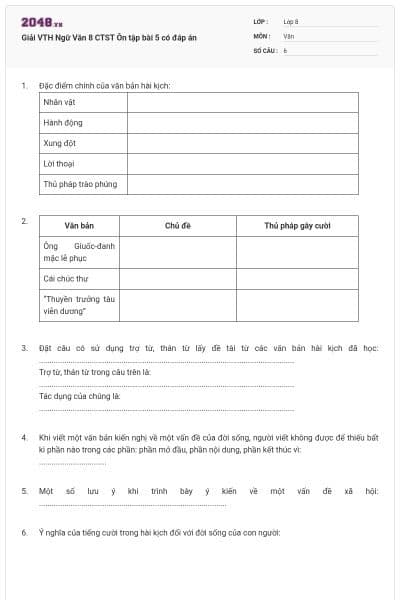 Giải VTH Ngữ Văn 8 CTST Ôn tập bài 5 có đáp án