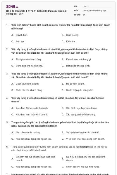 Bộ 6 đề thi cuối kì 1 KTPL 11 Kết nối tri thức cấu trúc mới có đáp án - Đề 4