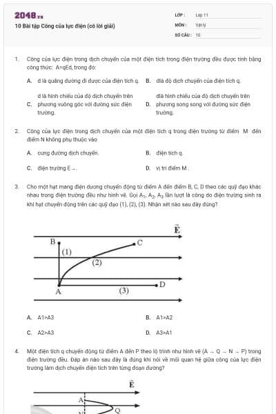 10 Bài tập Công của lực điện (có lời giải)