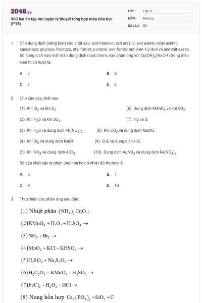900 bài ôn tập rèn luyện lý thuyết tổng hợp môn hóa học (P15)