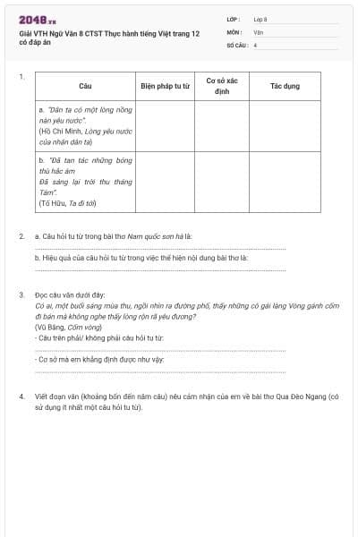 Giải VTH Ngữ Văn 8 CTST Thực hành tiếng Việt trang 12 có đáp án