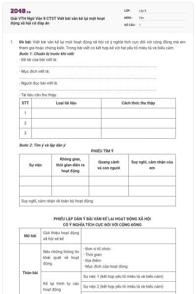 Giải VTH Ngữ Văn 8 CTST Viết bài văn kể lại một hoạt động xã hội có đáp án