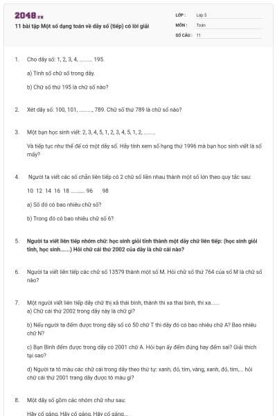 11 bài tập Một số dạng toán về dãy số (tiếp) có lời giải