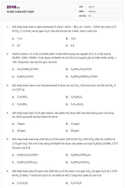 30 BÀI TOÁN ĐỐT CHÁY