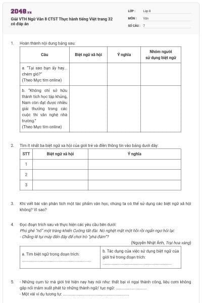 Giải VTH Ngữ Văn 8 CTST Thực hành tiếng Việt trang 32 có đáp án